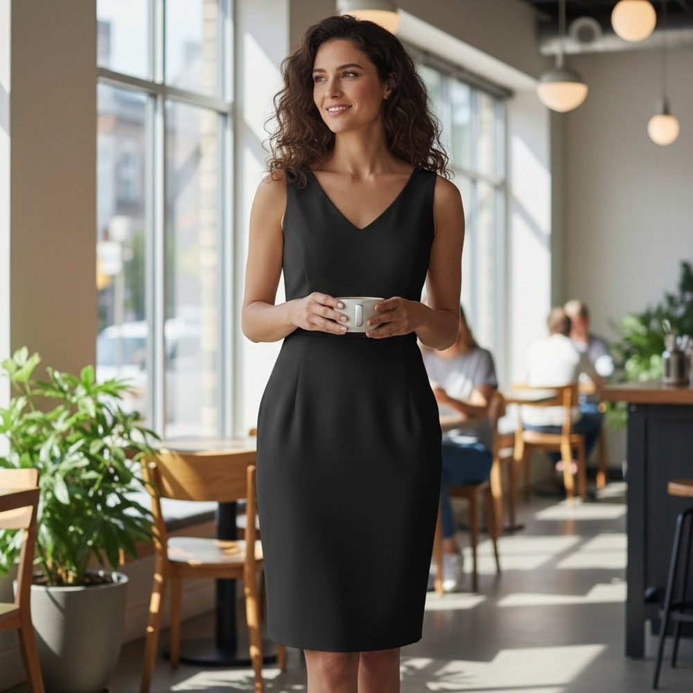 Eileen Fisher‎ Dress Womens PP Black Italian Fabric Sleeveless V-Neck Sheath